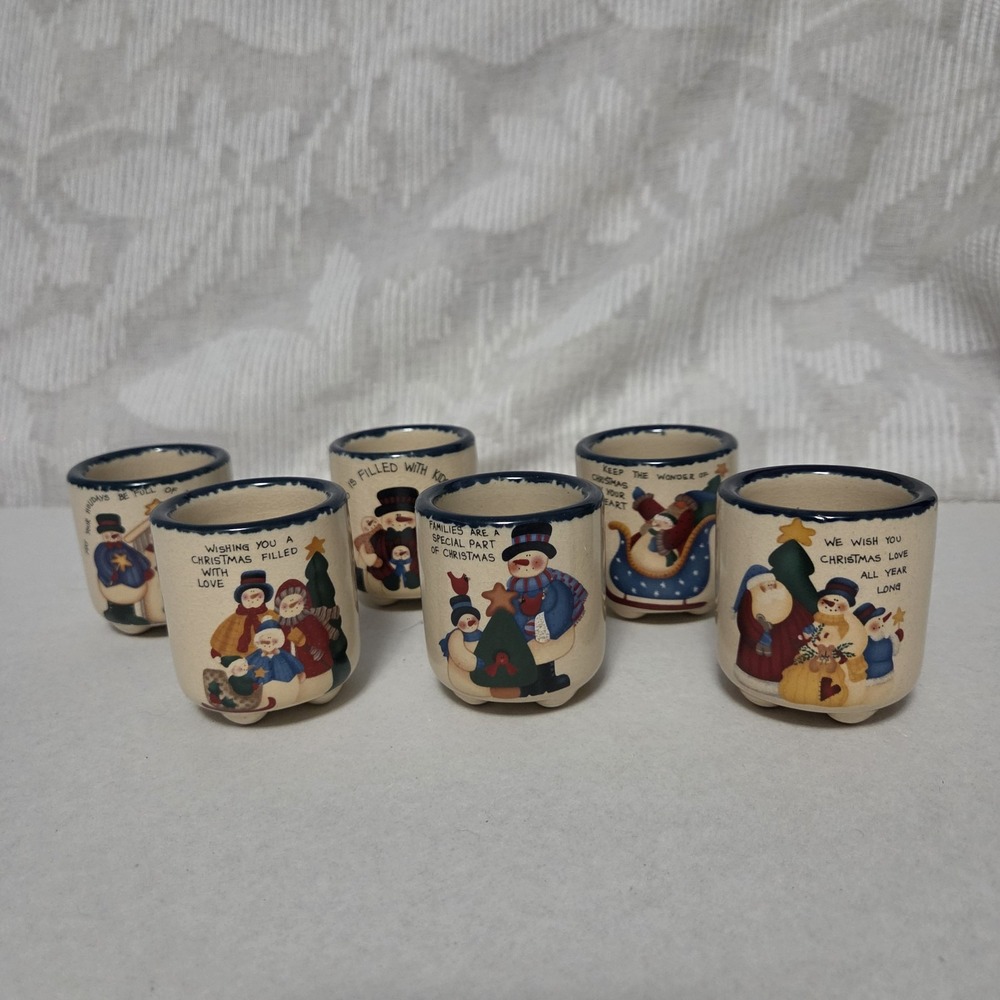 Vintage Christmas Votive Candle Holders Mini Crock Ceramic Holiday Snowman Santa